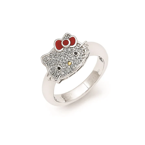 sterling silver hello kitty diamond collection red enamel accent ring